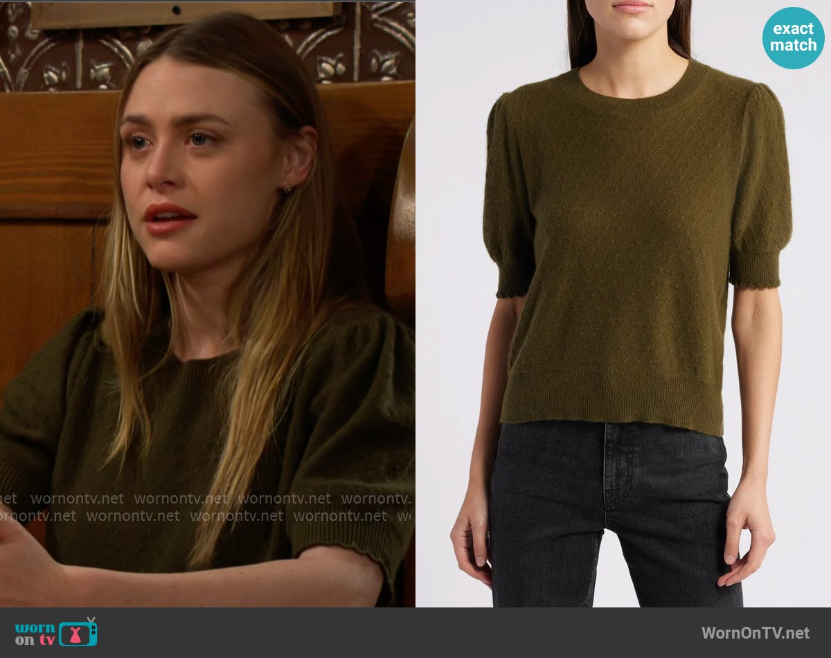 Frame Puff Sleeve Pointelle Cashmere Sweater worn by Claire Grace (Hayley Erin) on The Young and the Restless