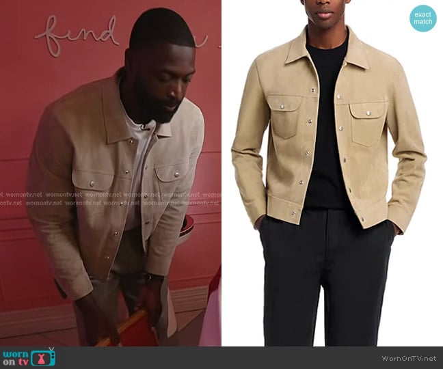 Frame Suede Trucker Jacket in Oxford Beige worn by Dwyane Wade on Today