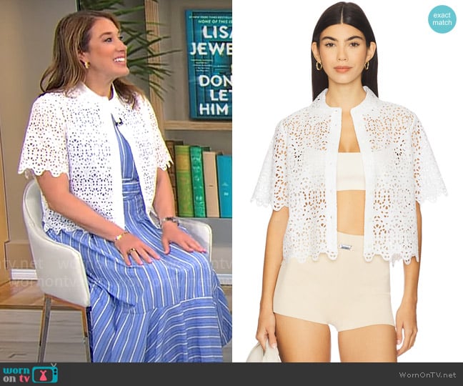 Frame The Deco Eyelet Top worn by Sarah Gelman on CBS Mornings