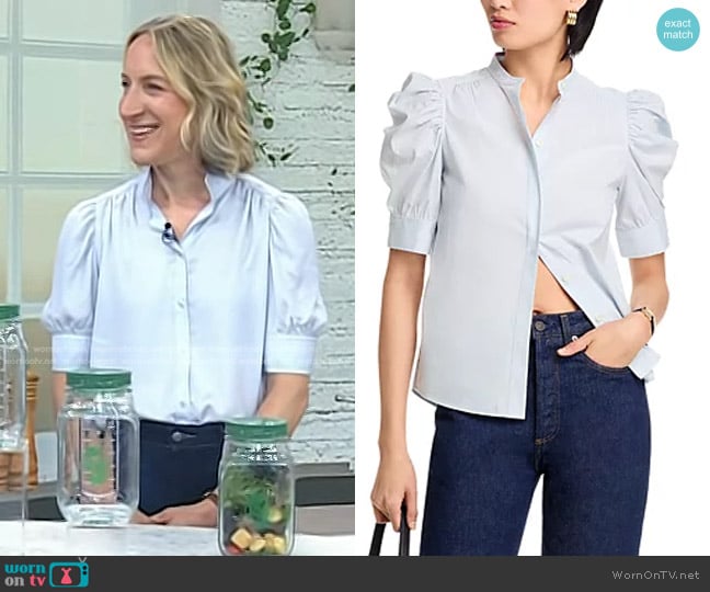 Frame The Gathered Shirt in Light Chambray Multi worn by Lauren Iannotti on Today