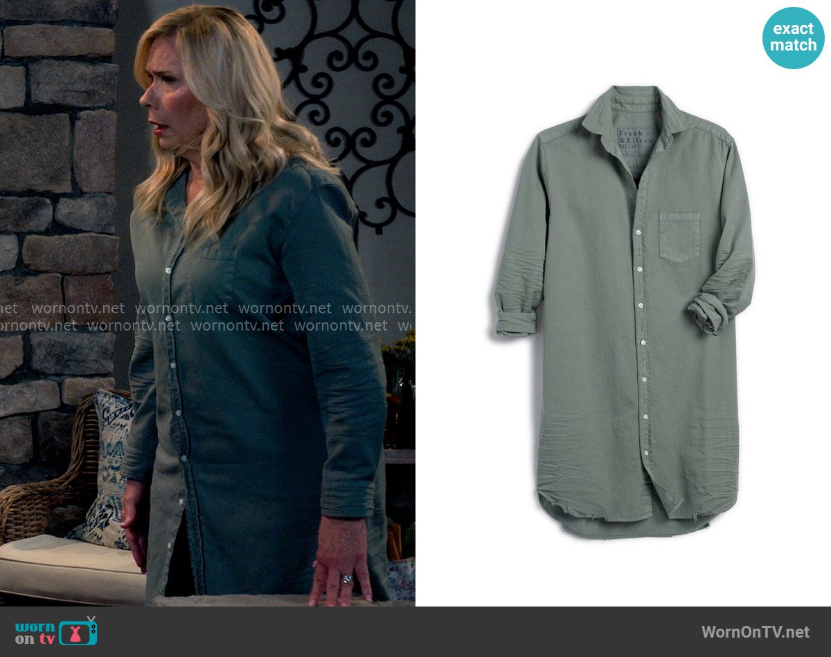 Frank and Eileen Mary Shirtdress in Thyme worn by Leanne Murphy (Leanne Morgan) on Leanne