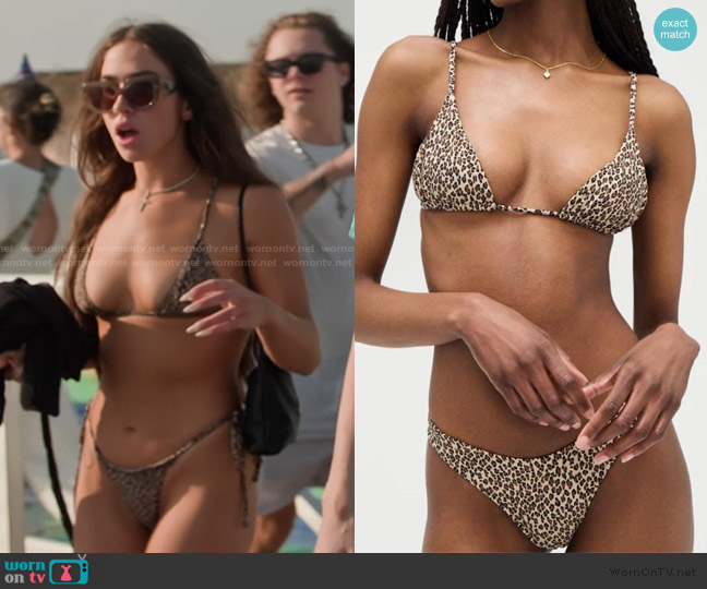 Frankies Bikinis Bikini Top in Baby Leopard worn by Ariana Biermann on Next Gen NYC