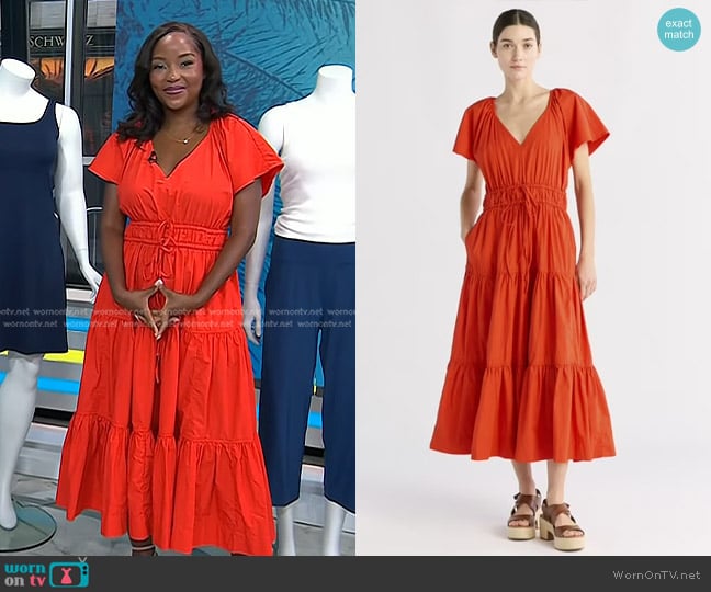 Free Assembly Tiered Cotton Maxi Dress in Red worn by Makho Ndlovu on Today