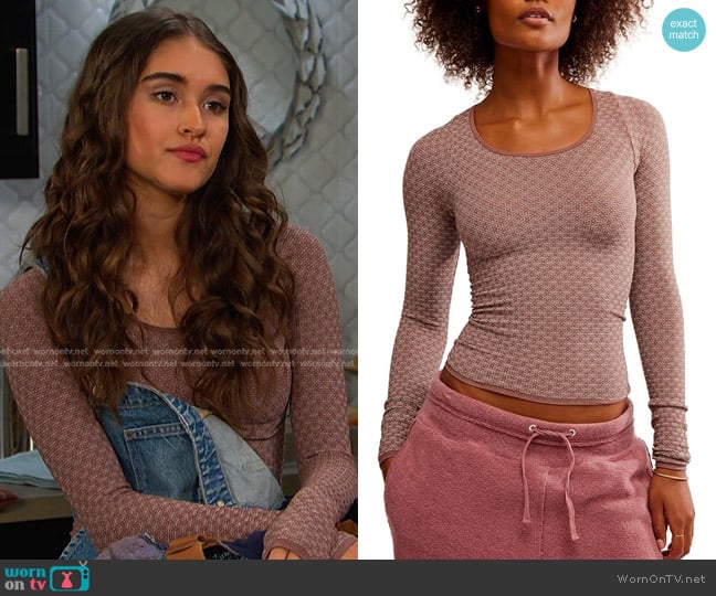 Free People Love Letter Long Sleeve in Shaved Chocolate worn by Arianna Horton (Marissa Reyes) on Days of our Lives