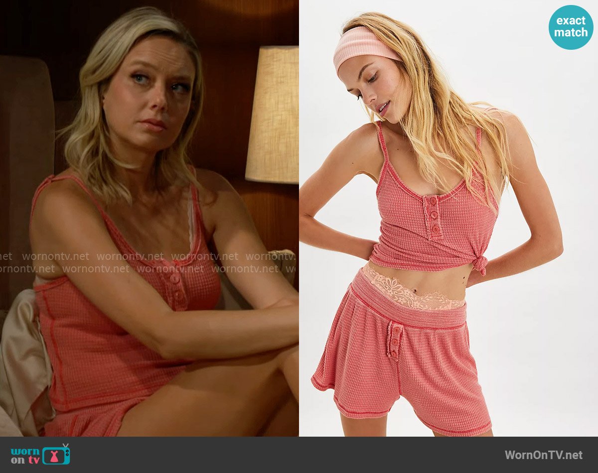 Abby’s red knit pajamas on The Young and the Restless