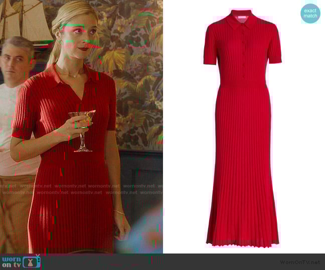 Gabriela Hearst Amor Knit Midi Dress in Scarlet Red Cashmere Silk worn by Penelope Sinclair (Caitlin Fitzgerald) on We Were Liars