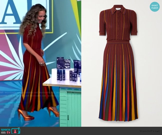 Gabriela Hearst Calypso ribbed striped merino wool midi dress worn by Sunny Hostin on The View