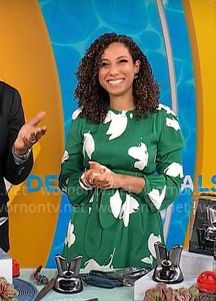 Gabrielle Kerr's green floral dress on CBS Mornings
