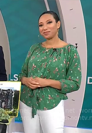 Gabrielle Kerr’s green floral top on CBS Mornings