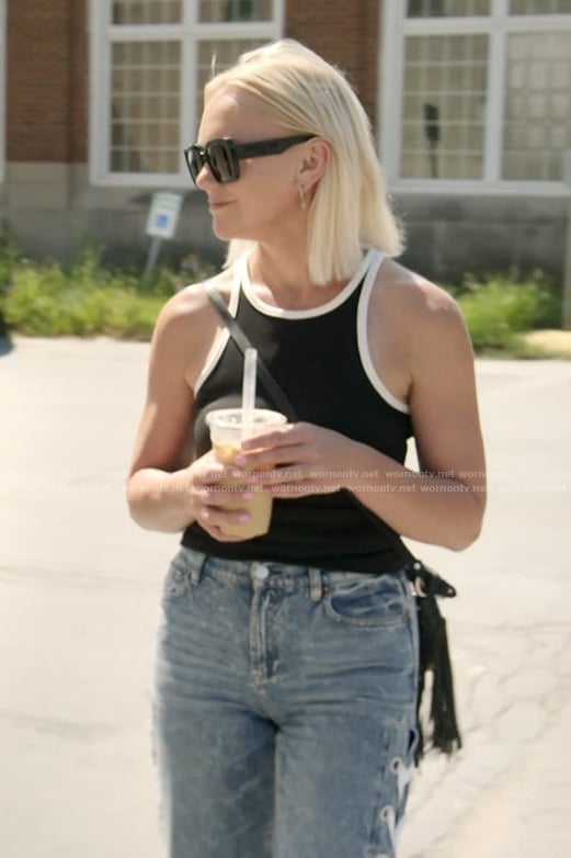 Galyna's black contrast tank and lace-up jeans on The McBee Dynasty Real American Cowboys