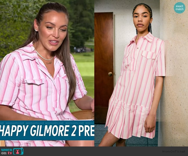 Ganni x RTR Pleated Mini Shirt Dress worn by Emily Orozco on Access Hollywood