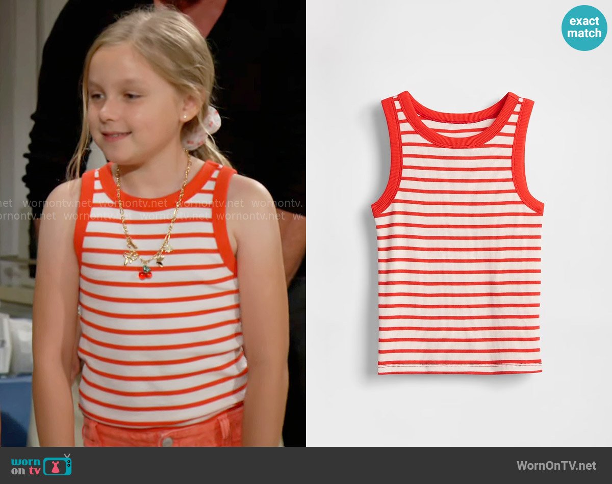 GAP Rib Tank Top in Red Stripes worn by Kelly Spencer (Sophia Paras McKinlay) on The Bold and the Beautiful