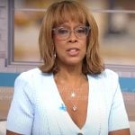 Gayle King’s light blue knit midi dress on CBS Mornings