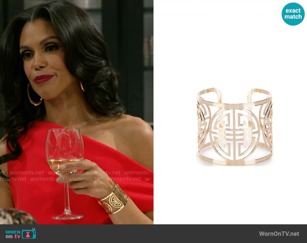 Gemma Layne Geometric Cut Out Cuff Bracelet worn by Dani Dupree (Karla Mosley) on Beyond the Gates