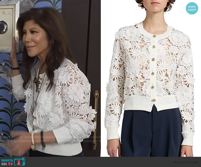 Generation Love Erin 3D Guipure Lace Cardigan worn by Julie Chen on Big Brother