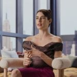 Georgia’s burgundy confessional top on Next Gen NYC