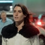 Georgia’s white shearling shoulder blouse on Next Gen NYC