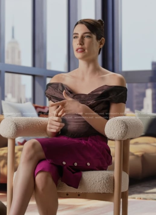 Georgia's burgundy confessional top on Next Gen NYC