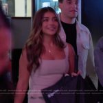 Gia’s beige square neck top and skirt on Next Gen NYC
