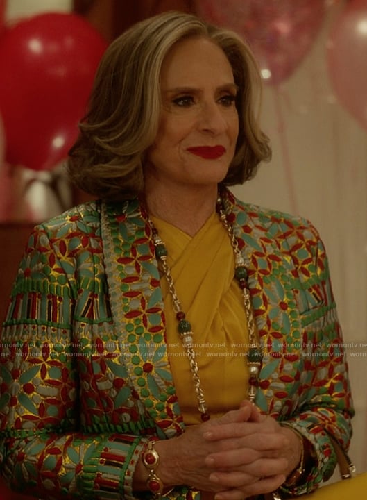 Gia’s multicolored jacquard blazer on And Just Like That