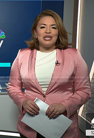 Gilma Avalos's pink satin blazer on NBC News Daily