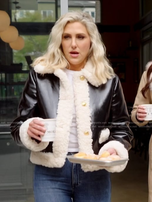 Gina's black contrast shearling jacket on The Real Housewives of Orange County