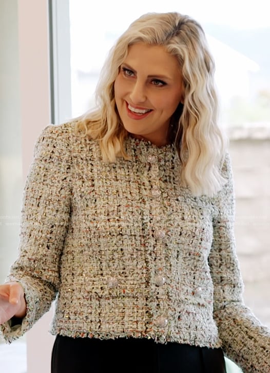 Gina’s green tweed blazer on The Real Housewives of Orange County