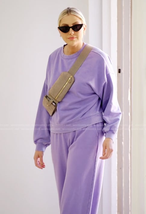 Gina’s purple sweatshirt and sweatpants on The Real Housewives of Orange County
