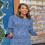 Ginger’s blue print pleated dress on Good Morning America