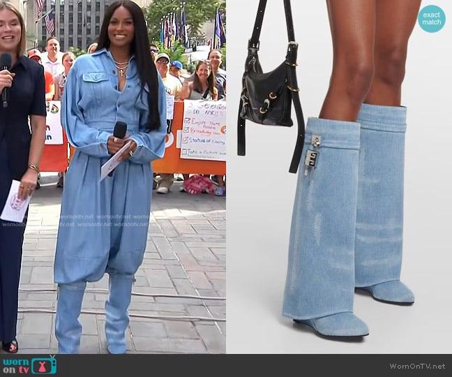 Givenchy Shark Lock Denim Knee-high Boots worn by Ciara on Today