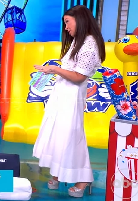 Gretta Monahan’s white eyelet shirtdress on The View
