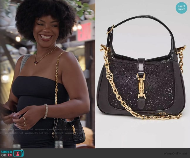 Gucci Satin Crystal GG Jackie Mini Bag worn by Riley Burruss on Next Gen NYC