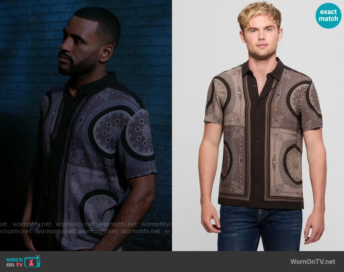 Guess Eco Rayon Medallion Shirt worn by Andre Richardson (Sean Freeman) on Beyond the Gates