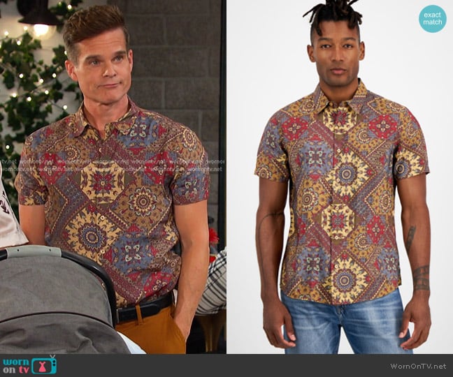 Guess ECO Sandwash Shashiko Shirt worn by Leo Stark (Greg Rikaart) on Days of our Lives