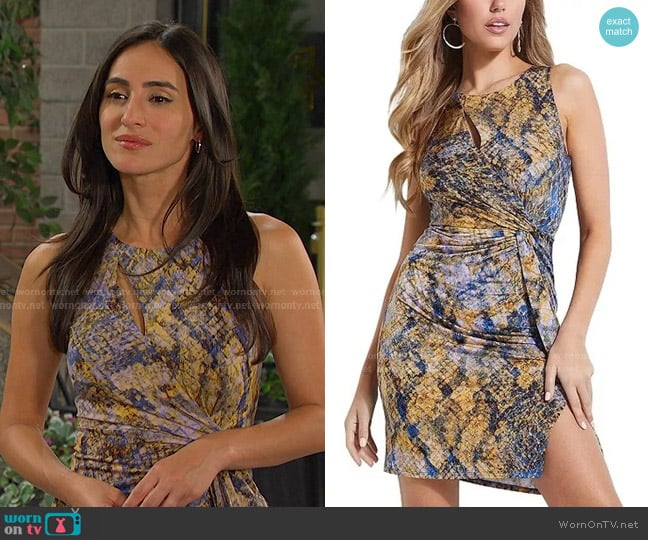 Guess Flynn Dress in Octane Snake Print Blue worn by Gabi Hernandez (Cherie Jimenez) on Days of our Lives