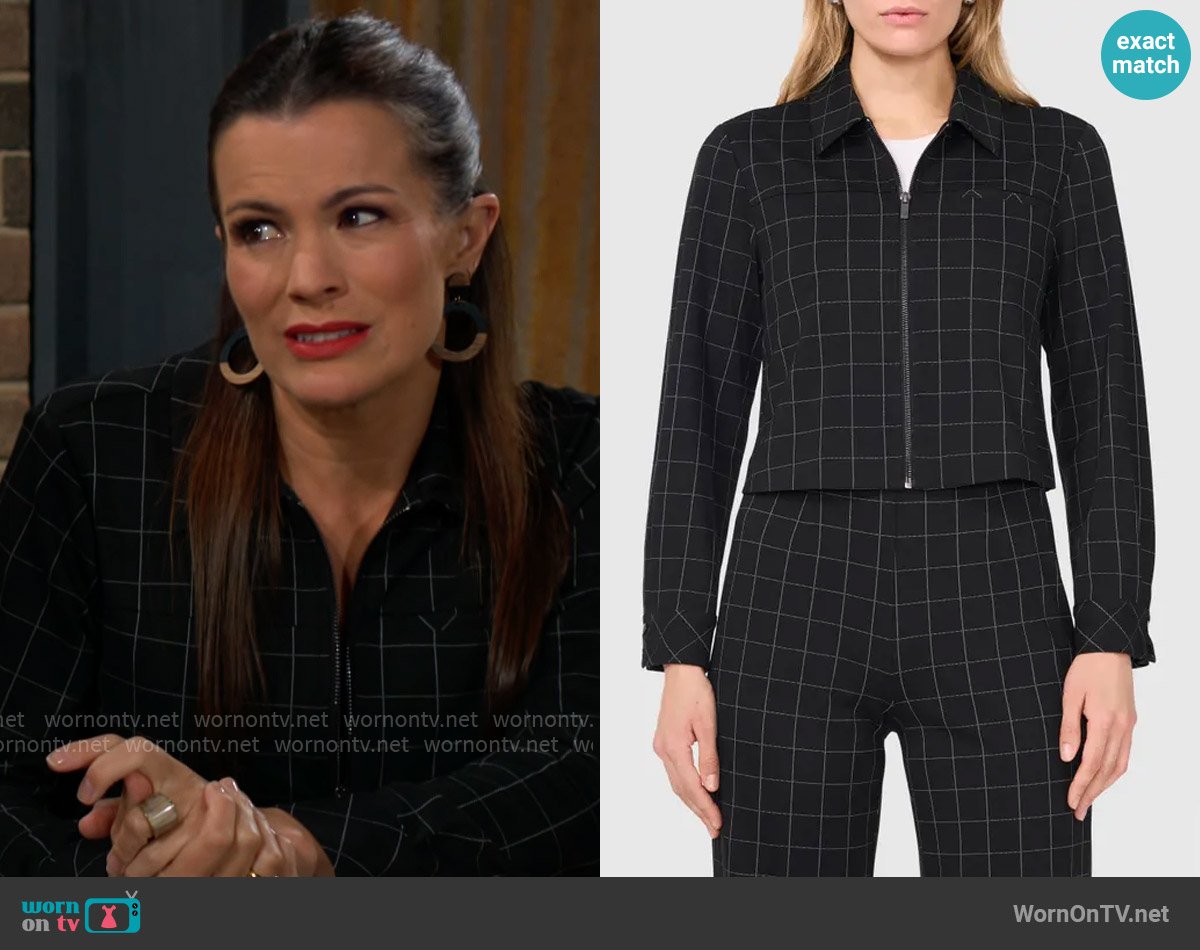 Halogen Windowpane Check Crop Zip-Up Jacket worn by Chelsea Lawson (Melissa Claire Egan) on The Young and the Restless
