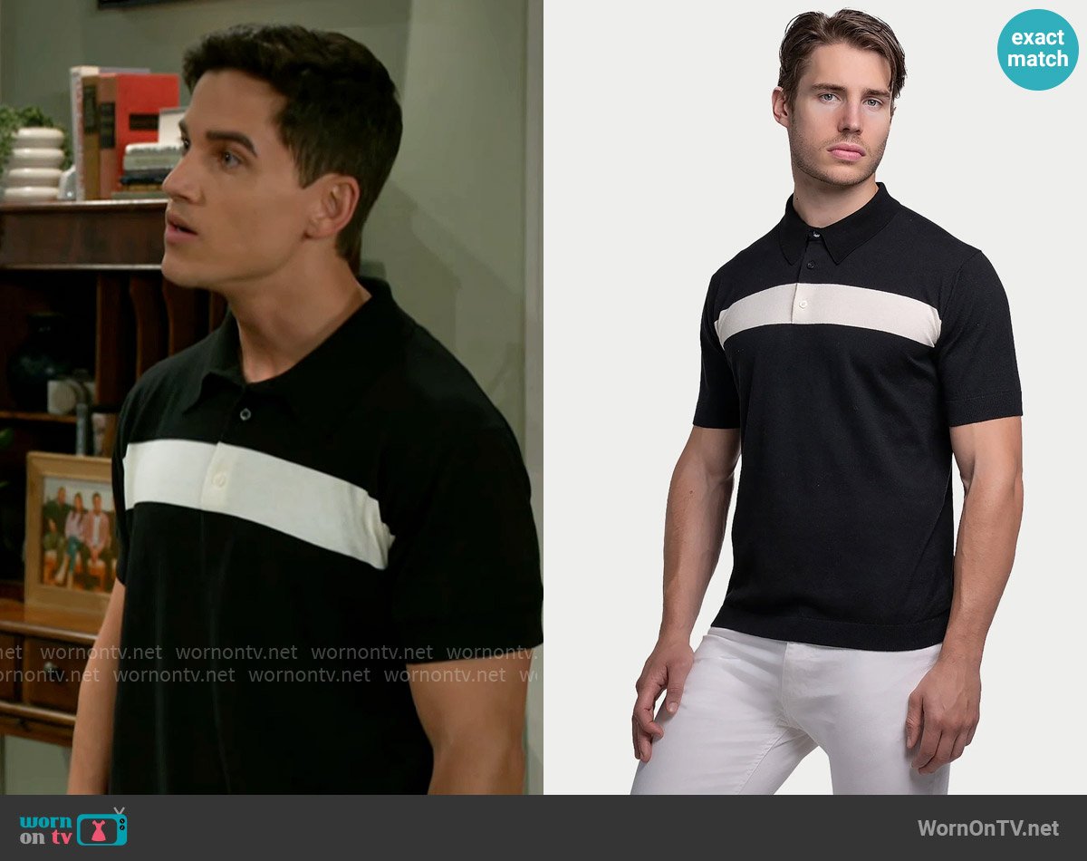 Hand Jones Cotton Varsity Stripe Polo worn by Bradley 'Smitty' Smith (Mike Manning) on Beyond the Gates