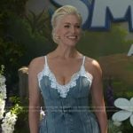 Hannah Waddingham’s denim lace trim dress on E! News