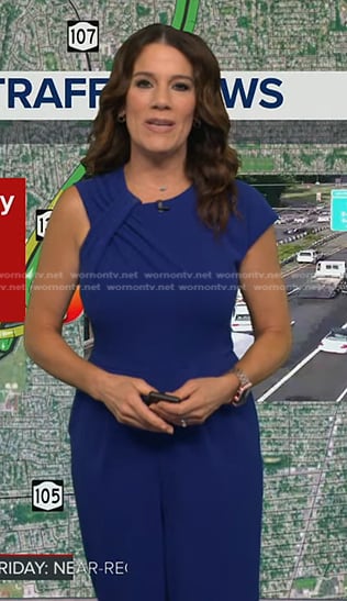 Heather's blue twisted asymmetric jumpsuit on Good Morning America