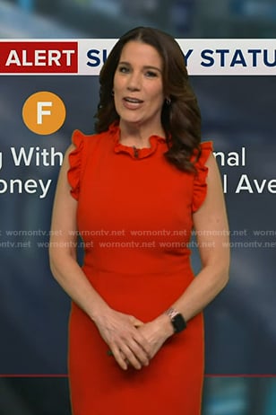 Heather's red ruffle trim dress on Good Morning America