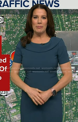 Heather's teal folded neck dress on Good Morning America