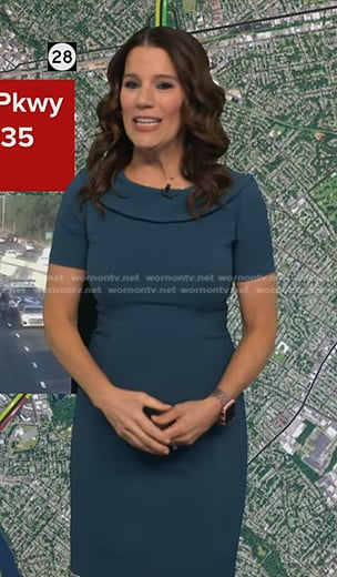 Heather's teal folded neck dress on Good Morning America
