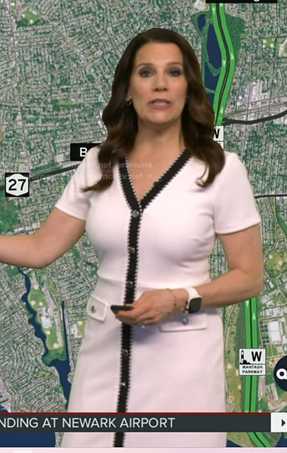 Heather's white contrast trim v-neck dress on Good Morning America