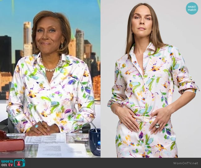 Hinson Wu Margot Long Sleeve Garden Sateen Shirt worn by Robin Roberts on Good Morning America