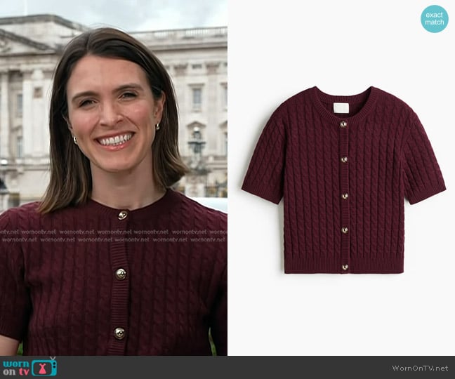 H&M Cable-Knit Cardigan in Burgundy worn by Molly Hunter on Today