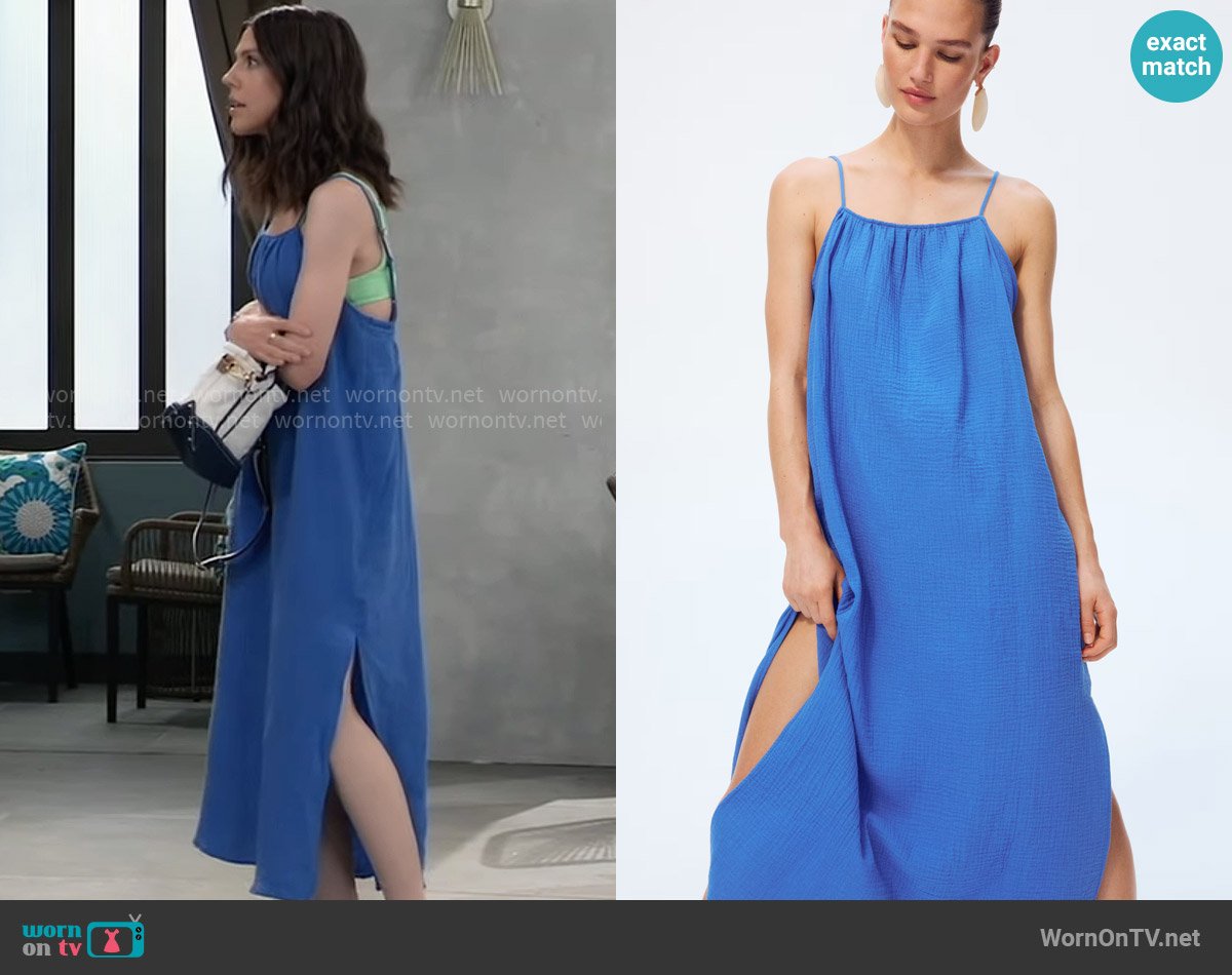 H&M Muslin Beach Dress in Blue worn by Kristina Corinthos-Davis (Kate Mansi) on General Hospital