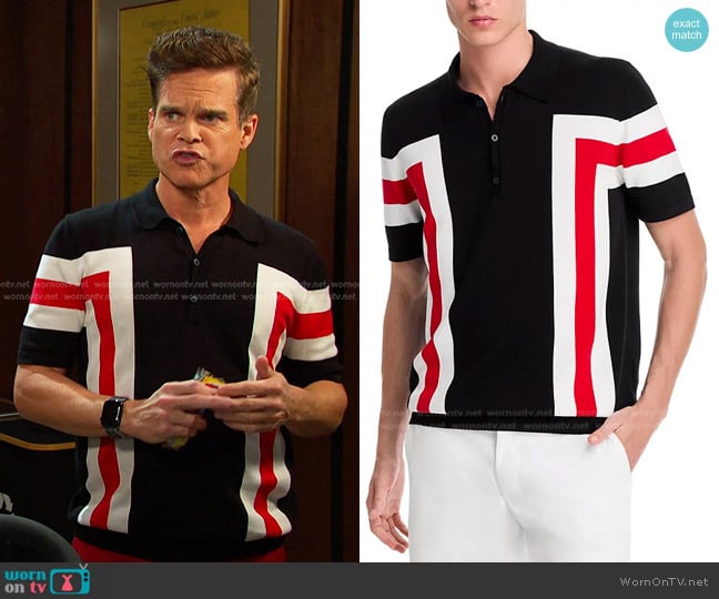 Hugo Spolo Cotton Color Blocked Stripe Polo Shirt worn by Leo Stark (Greg Rikaart) on Days of our Lives