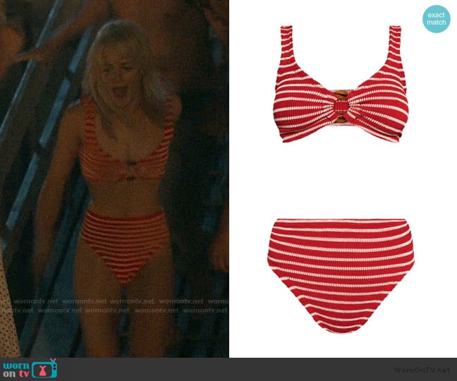 Hunza G Nadine striped crinkled bikini worn by Mirren Sinclair Sheffield (Esther McGregor) on We Were Liars