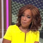 Gayle King’s yellow split-neck dress on CBS Mornings