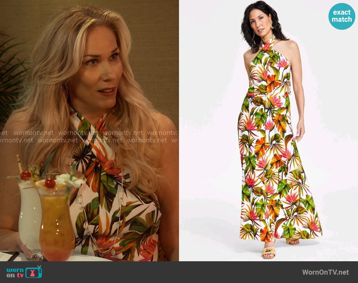 INC International Concepts Linen Halter Maxi Dress worn by Leanne Murphy (Leanne Morgan) on Leanne